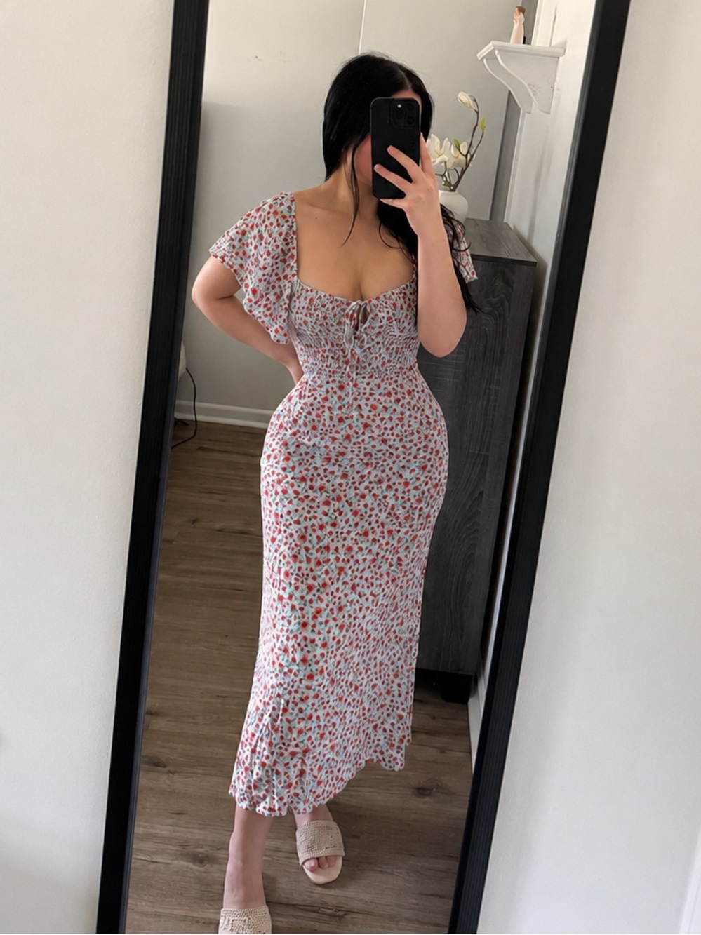 Zara Floral Tie-Front Maxi Dress in Blue and Pink/Red